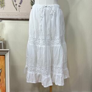 Vtg 90s Y2k Embroidered Tiered Peasant Skirt Coquette Coastal Cowgirl Cottage OS